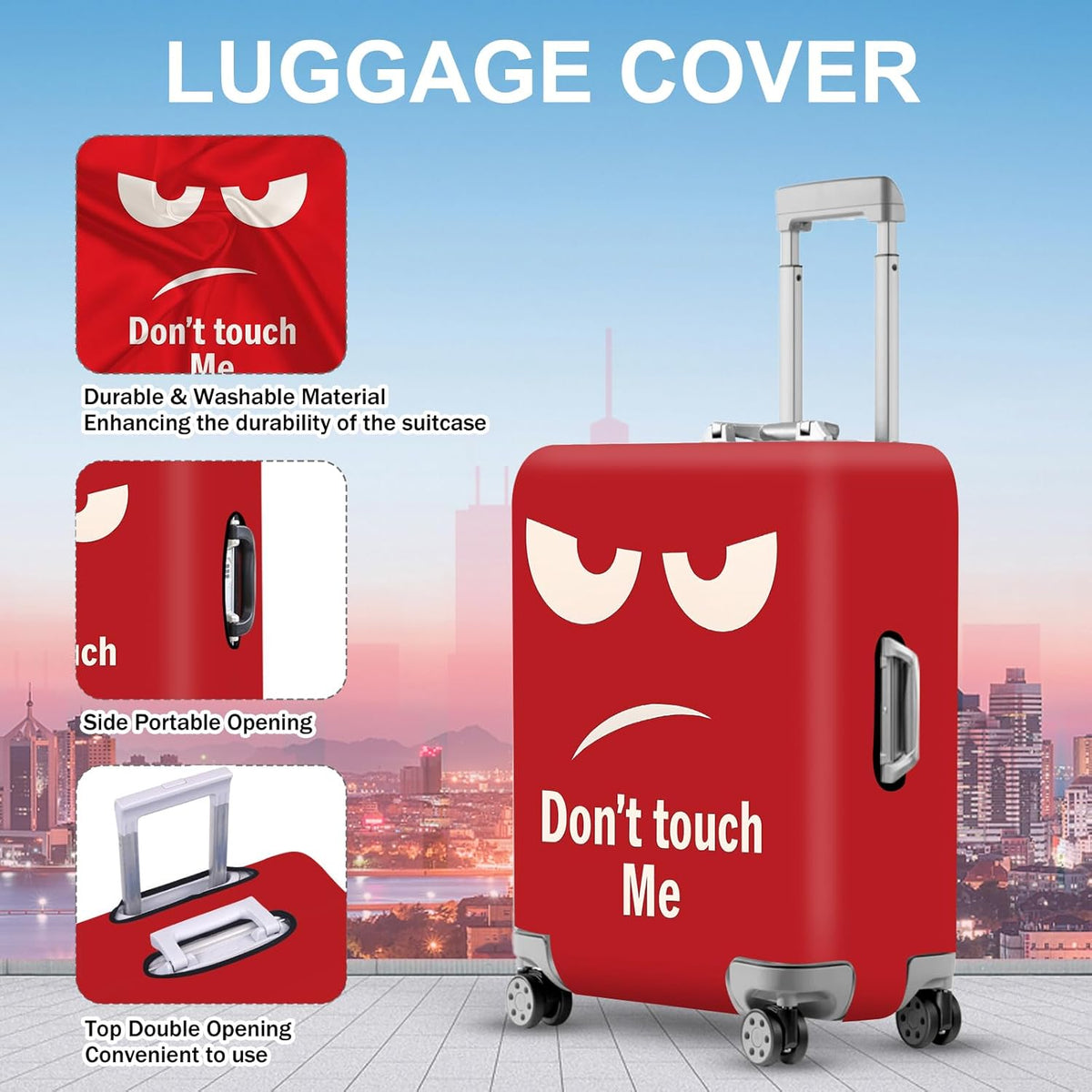ANNA QUEEN Funny Luggage Cover, Don't Touch Me Red Face Design, Stretchable, Washable Travel Protector for 24-26 Inch Luggage