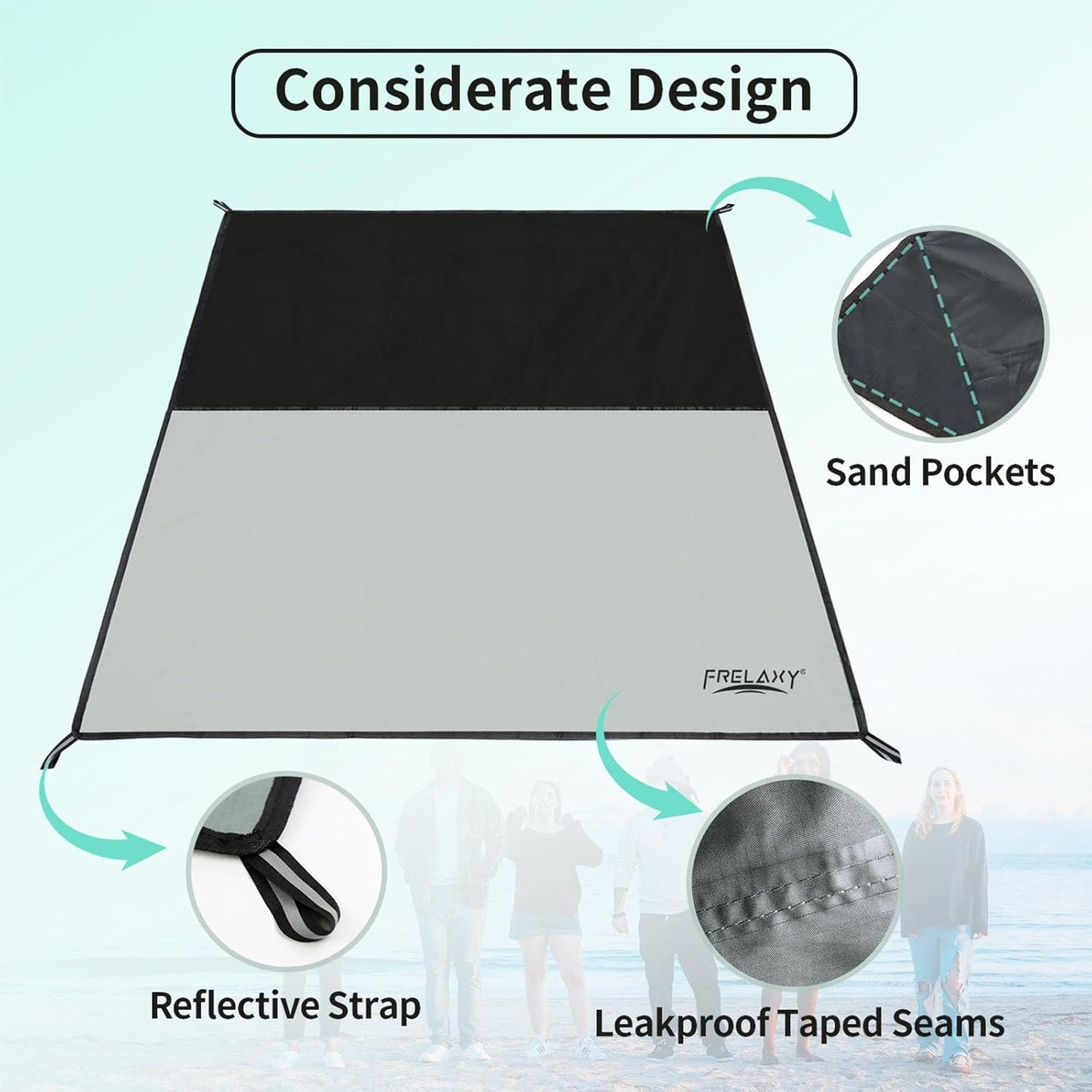 Frelaxy Pocket Picnic Blanket, Waterproof Sandproof Beach Mat, Compact Camping Tarp for Festivals, Hiking, Travel, Outdoor Recreation