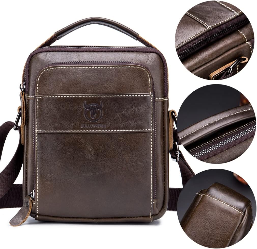 KPYWZER Genuine Leather Shoulder Bag Small Men Messenger Pack Handbag Sling Crossbody Bag Man Purse for Business