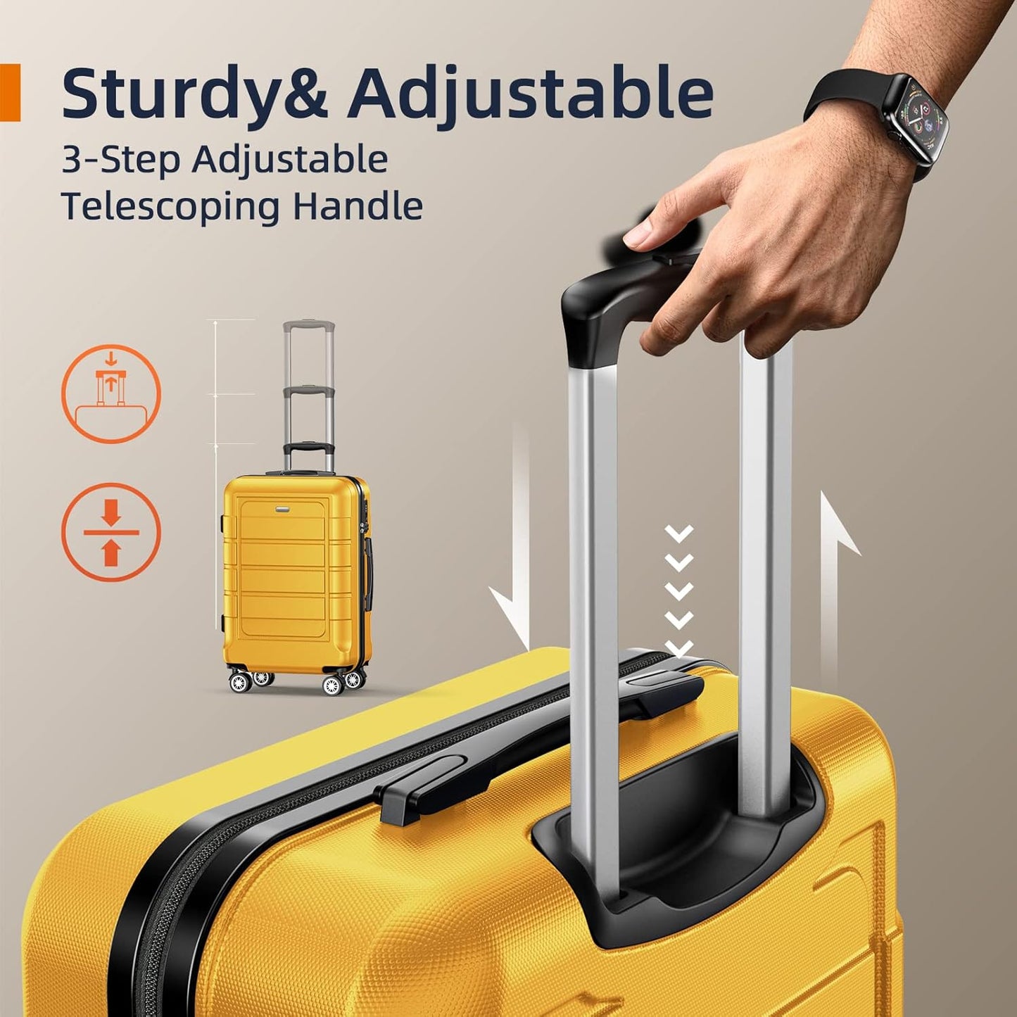 SHOWKOO Luggage Sets Expandable PC+ABS Durable Suitcase Sets Double Spinner Wheels TSA Lock Yellow 3pcs
