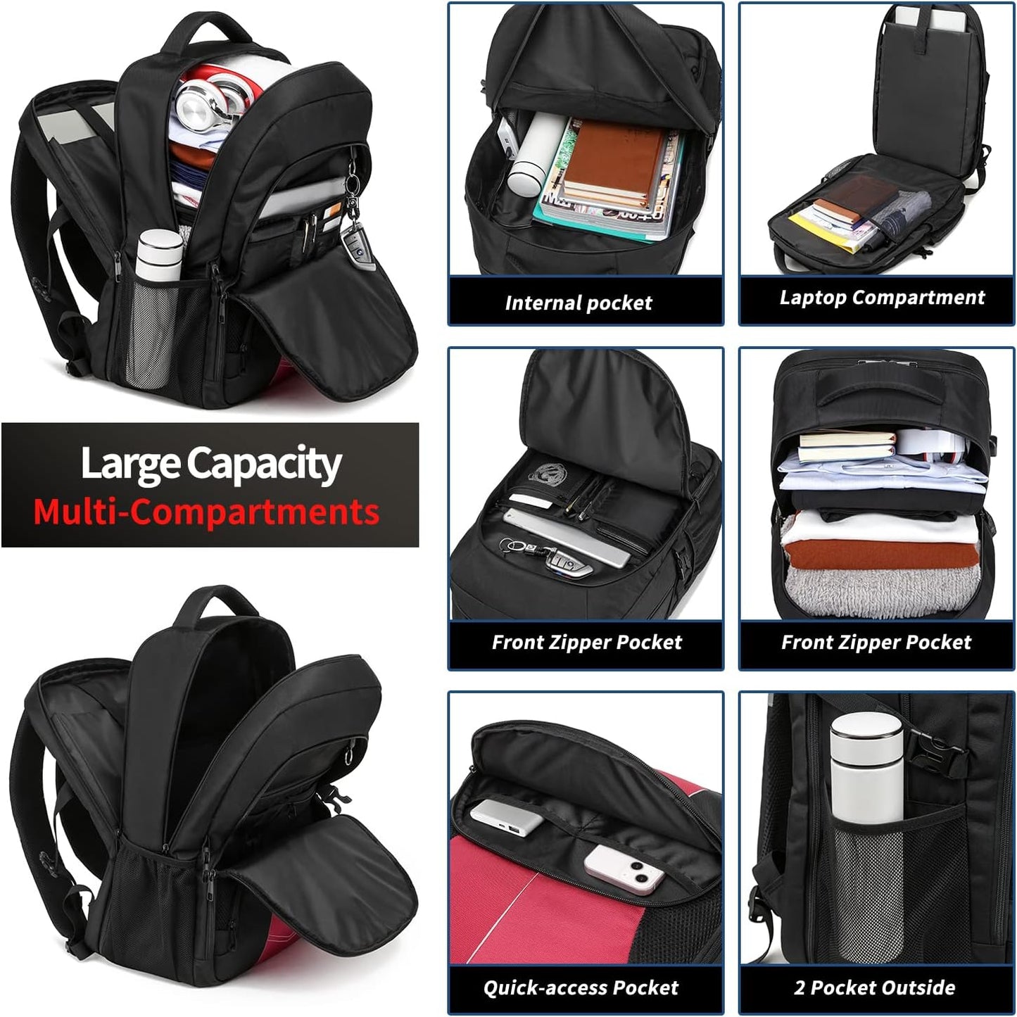 PUSLOM Extra Large Travel Laptop Backpack for Men 55L,Water Resistant 18.4 inch Big Business Laptop bags with USB Charging Port,TSA Friendly Anti Theft Computer Bag for Work College,Red