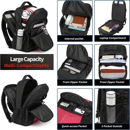 PUSLOM Extra Large Travel Laptop Backpack for Men 55L,Water Resistant 18.4 inch Big Business Laptop bags with USB Charging Port,TSA Friendly Anti Theft Computer Bag for Work College,Red