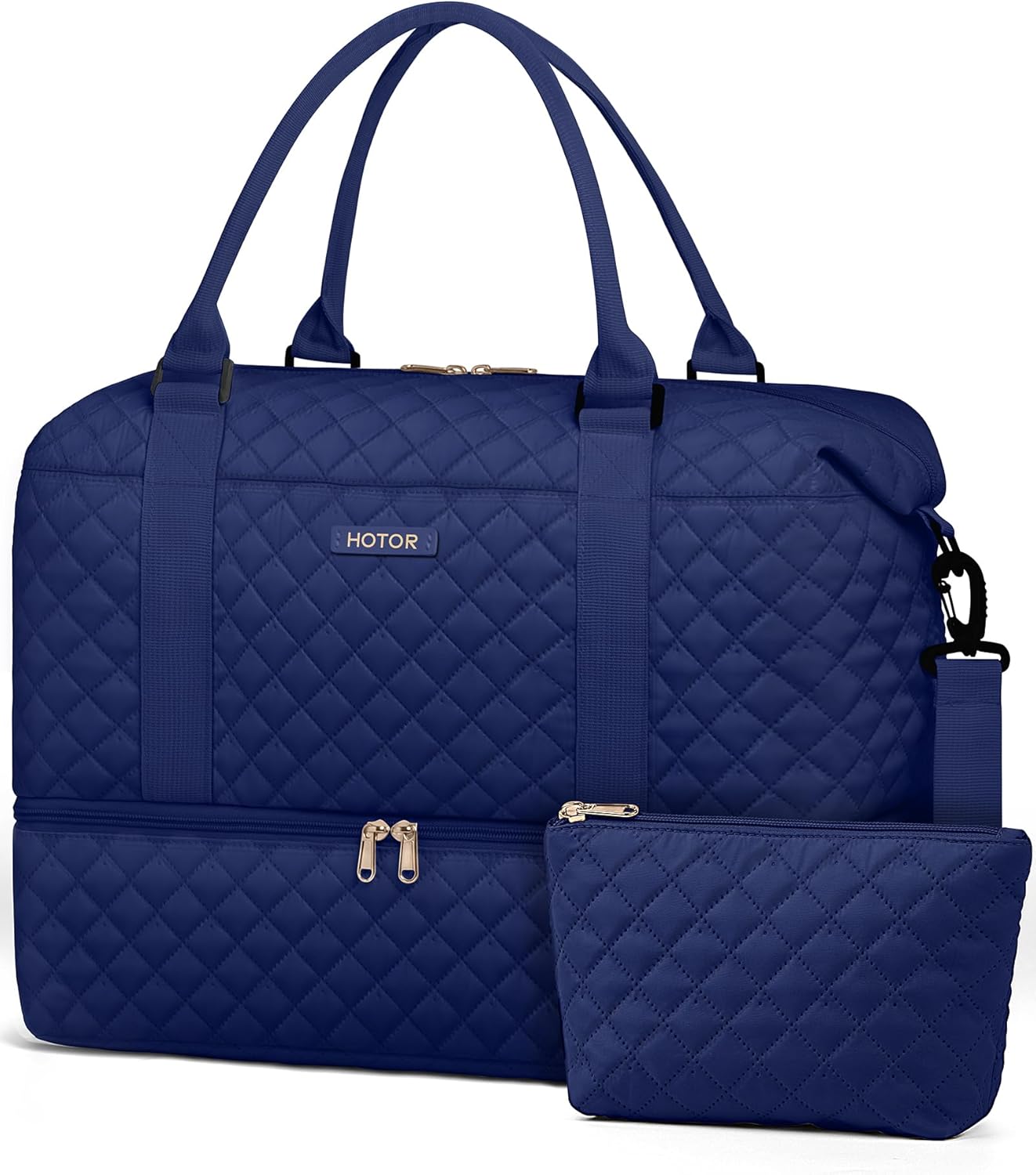 HOTOR Travel Duffel Bag - Weekender Bags for Women, Carry On Overnight Bag with Shoe Compartment, with Toiletry Bag for Travel Essentials and Travel Accessories, Dark Blue, 13.4"×17.3"×7.9"