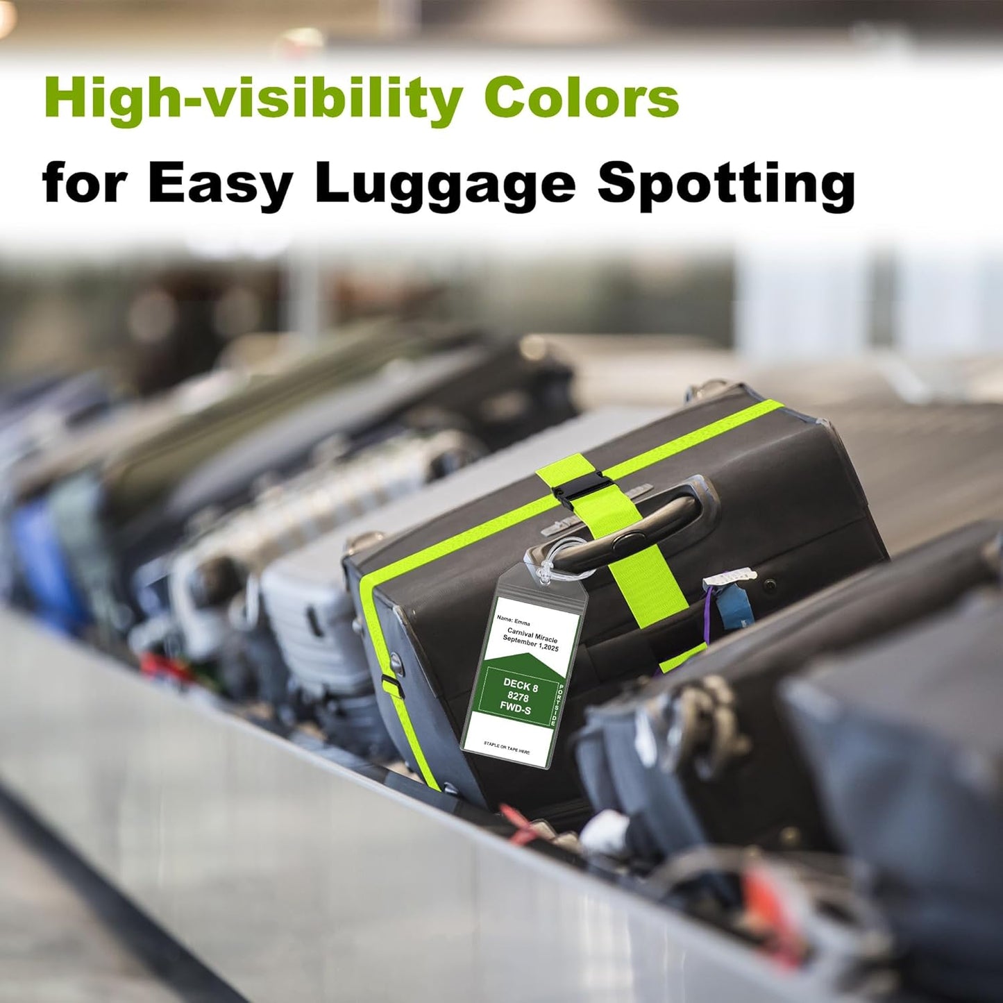 8 Pack Luggage Straps and Cruise Luggage Tags Set (4 Straps, 4 Wide Tags), Luggage Straps for Suitcases TSA Approved Suitcase Tags, Green