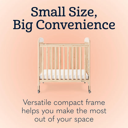 Foundations Serenity Compact Clearview Daycare Crib, Fixed Side, Durable Wood Construction, Non-Marking Casters (2 Locking), Clear End Panels, Includes 3” InfaPure Foam Mattress (White)