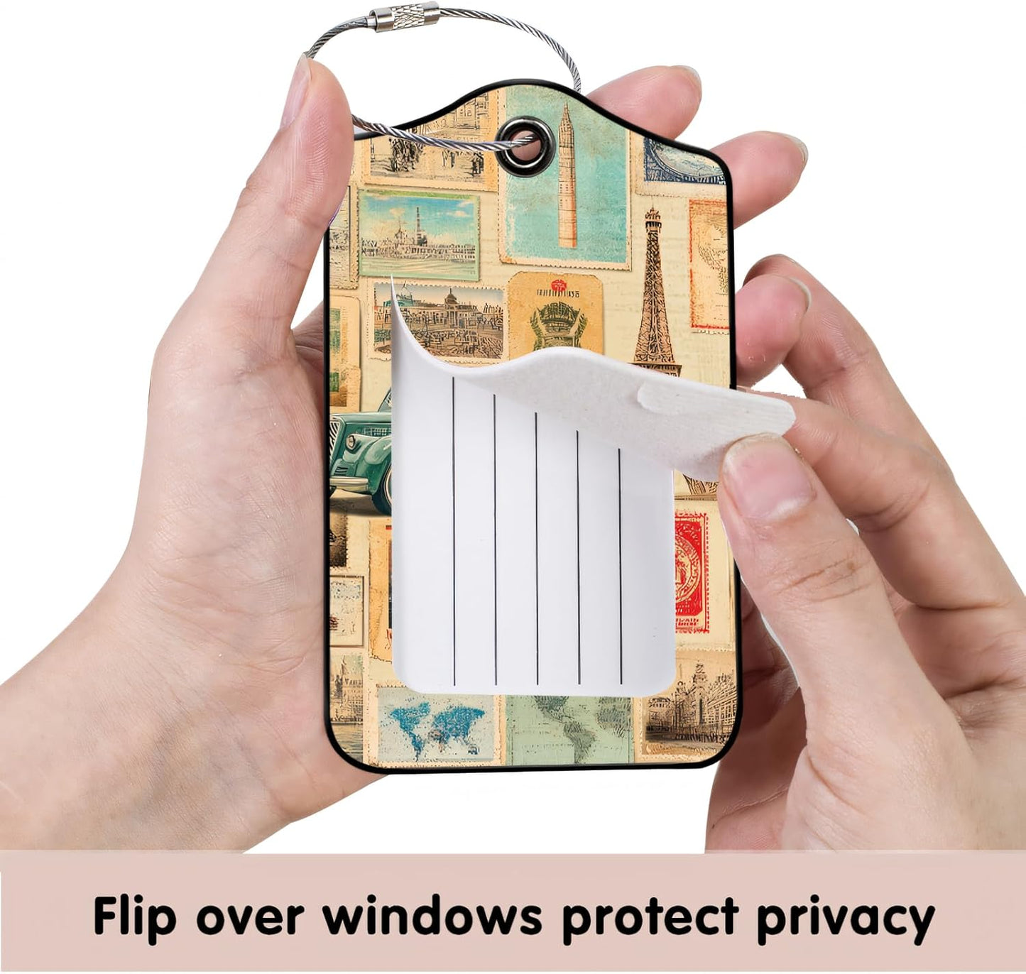 Luggage Tags for Suitcases, 2-Pack PU Leather for Cruise & Travel, Baggage ID Tags with Privacy Cover & Address Card, Durable Metal Ring, Kids Adults Travel Accessories, Vintage Travelogue