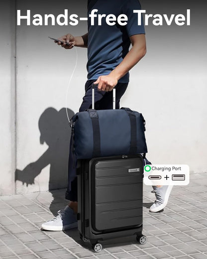 LUGGEX Carry On Luggage 22x14x9 Airline Approved, Expandable Polycarbonate Suitcase with Front Pocket (Light White, 20 Inch, 36.1L)