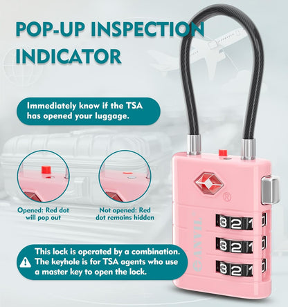 ANVIL TSA Approved Luggage Locks – High Security TSA008 Combination Travel Locks with Inspection Indicator for Suitcases and Backpacks. (4, Pink)