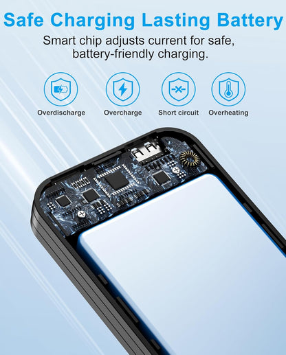 Portable Charger, 12000mAh 22.5W Type C Fast Charging Power Bank with Built-in Cables & Wall Plug, External Battery Bank with LED Display, Travel Essential Battery Pack for iPhone, iPad, Samsung Black