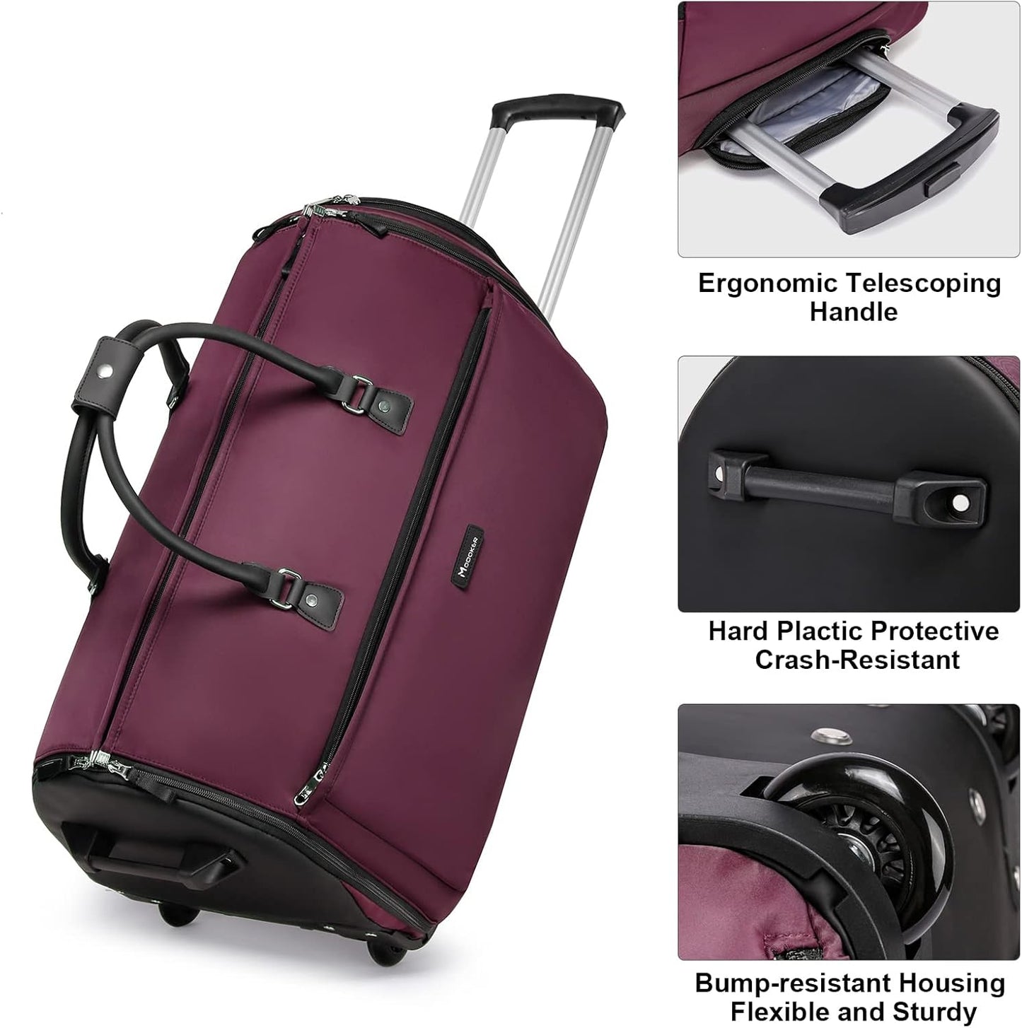 Modoker Rolling Garment Bags, Large Garment Duffle Bag with Wheels, 3 in 1 Garment Suit Luggage Bag for Women Men Business Travel Weekender, Red