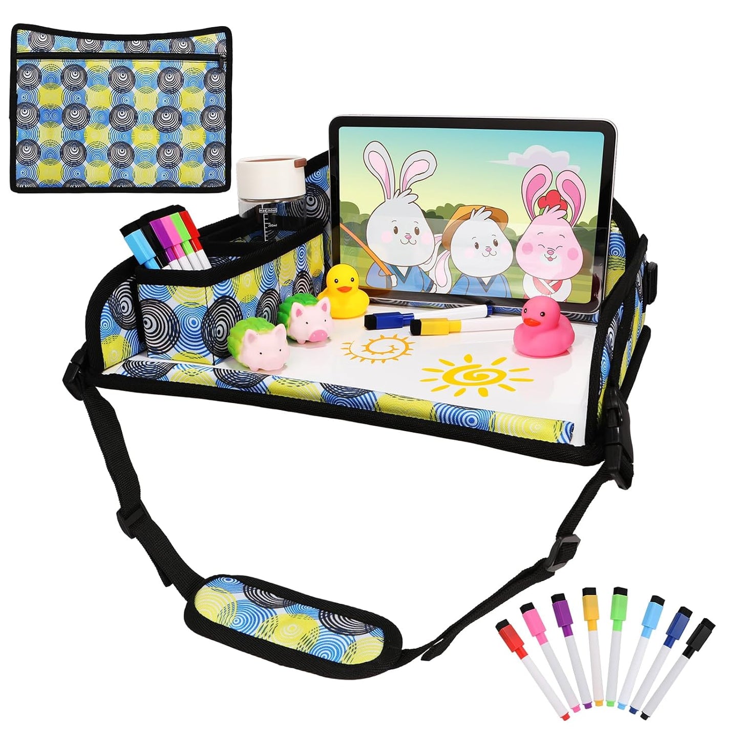 Kids Travel Tray for Airplane - Toddler Car Seat Table Tray, Road Trip Essentials for Boys & Girls, Carseat Lap Desk for Kids Road Trip Activities, Magic Circle