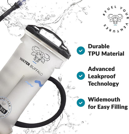 Water Buffalo Oasis Hydration Bladder – 2L and 3L Water Bladder for Hiking Backpack, Leakproof Design with Insulated Hose and High-Flow Bite Valve