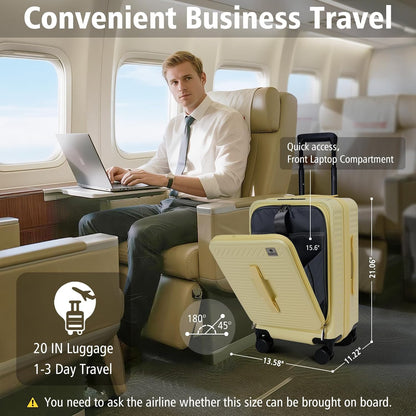 20 Inch Luggage with Spinner Wheels,Expandable Front Opening Suitcase 100% PC Hard Shell TSA Lock, Smooth Rolling Wheels, Lightweight Travel for Men and Women, Y03 Yellow Slightly Larger