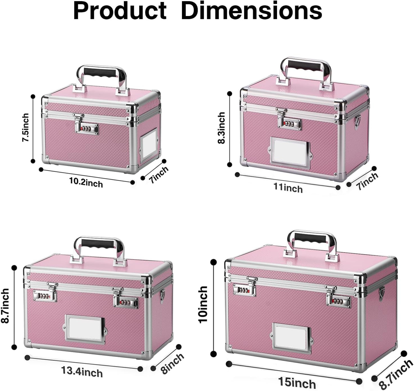 15 x 8.7 x 10 Inch Lockable Storage Box with Combination Lock, Portable Safe for Documents, Medicine, Cash & Valuables, Medicine Lock Box with Label Slot for Home, Office & Travel - Pink