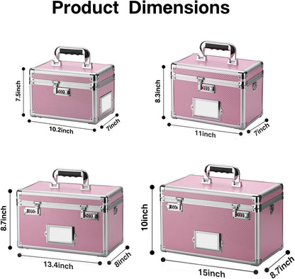 10.2 x 7 x 7.5 Inch Lockable Storage Box with Combination Lock, Portable Safe for Documents, Medicine, Cash & Valuables, Medicine Lock Box with Label Slot for Home, Office & Travel - Pink