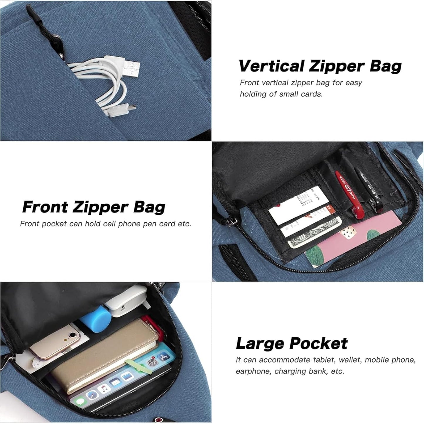 MOSISO Sling Backpack,Canvas Crossbody Hiking Daypack Bag with Anti-theft Pocket, Steel Blue