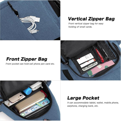 MOSISO Sling Backpack,Canvas Crossbody Hiking Daypack Bag with Anti-theft Pocket, Steel Blue