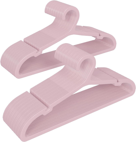 50 Pack Clothes Hangers, Non Slip Plastic Coat Hangers, Space Saving Hangers, Heavy Duty, Hanging Dry Wet Clothes, 16.4" x 8.3", Light Pink, UAPY0550P