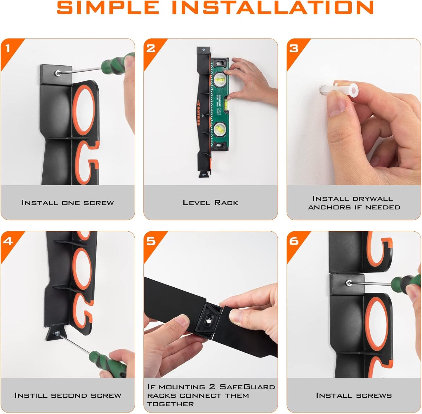 KastKing SafeGuard Fishing Rod Holder for Garage, Wall or Ceiling Mounted Fishing Rod Rack Storage Organizer, Fishing Pole Holder Holds 6 Rods or Combos in Less Than 18 Inches