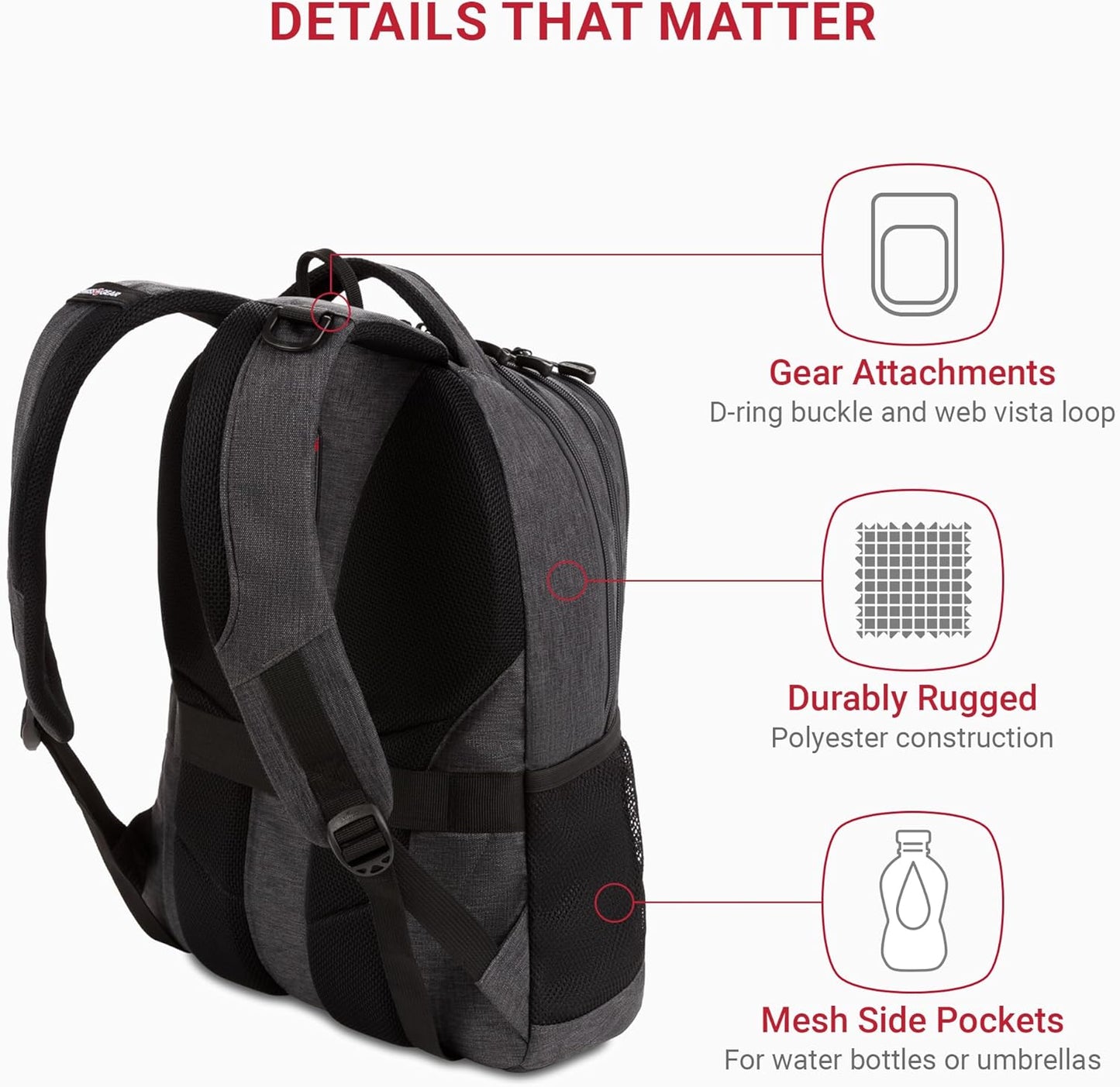 SwissGear Cecil 5505 Laptop Backpack, Charcoal, 18-Inch