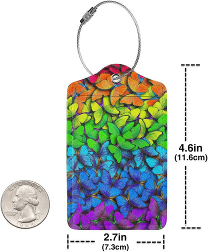 2 Pack Luggage Tag for Suitcases, Colorful Backpack Tag with Beautiful Butterflies Pattern Leather Suitcase Tags Identifiers with Privacy Name Address Labels & Durable Steel Loop for Women Men Travel