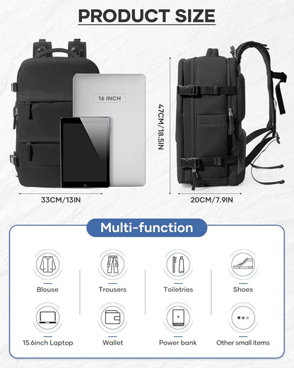 Vacuum Backpack Travel With Pump,Mochila De Viaje Compresion Al Vacio,Personal Item Travel Backpack With Vacuum System,Large Carry On Vacpack Backpacks For Women Men,Black