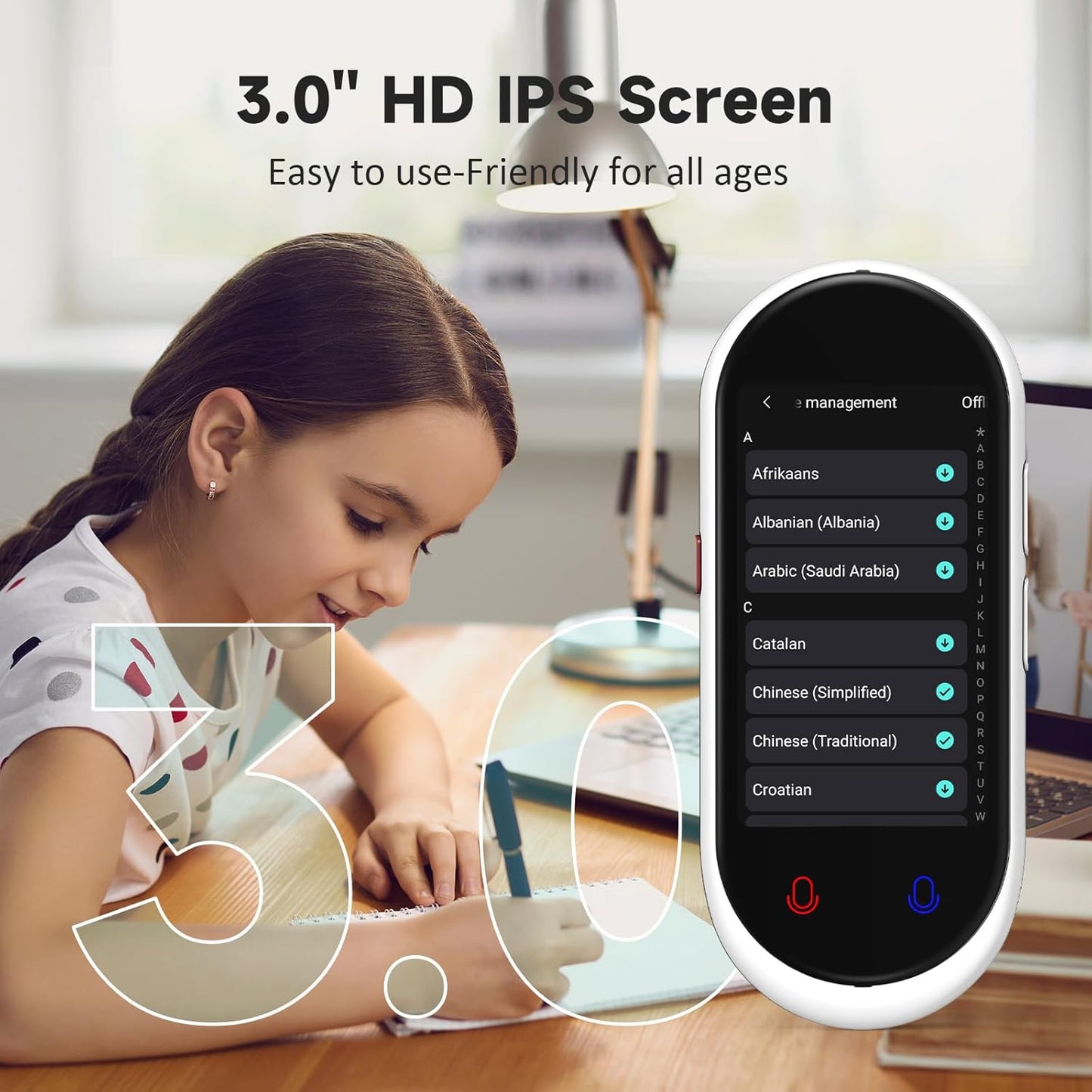 Language Translator Device, Portable Translator No WiFi Needed, Offline Voice Photo Translation, 137 Languages Supported, High Accuracy Translator Device for Travel Business Learning (White)