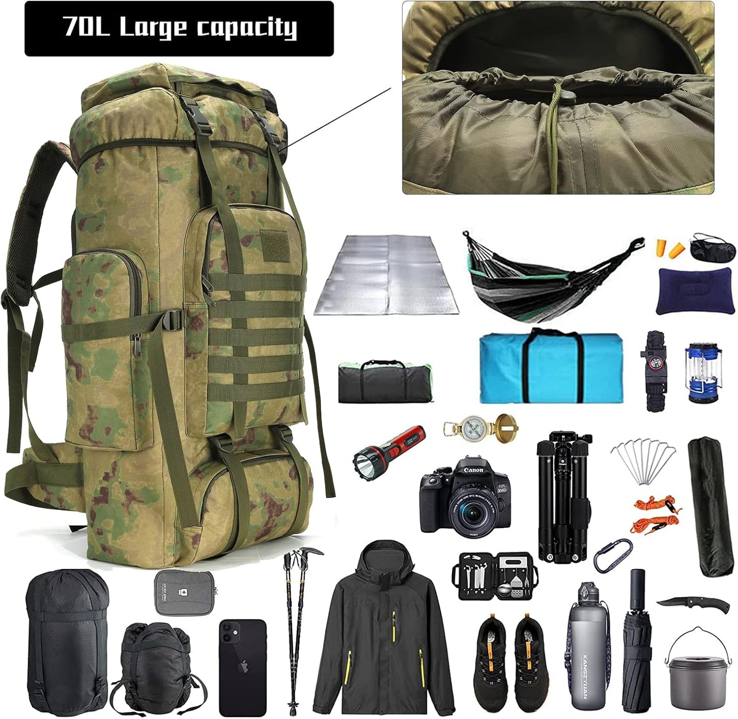 Hiking Backpack for Men 70L/100L Camping Backpack Military Rucksack Molle 3 Days Assault Pack for Climbing