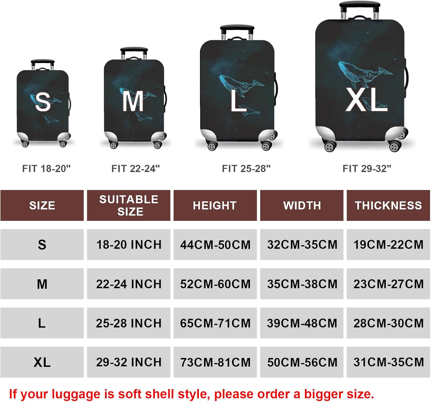 WUJIAONIAO Travel Luggage Cover Spandex Suitcase Protector Washable Baggage Covers (XL (for 29-32 inch luggage, dolphin)