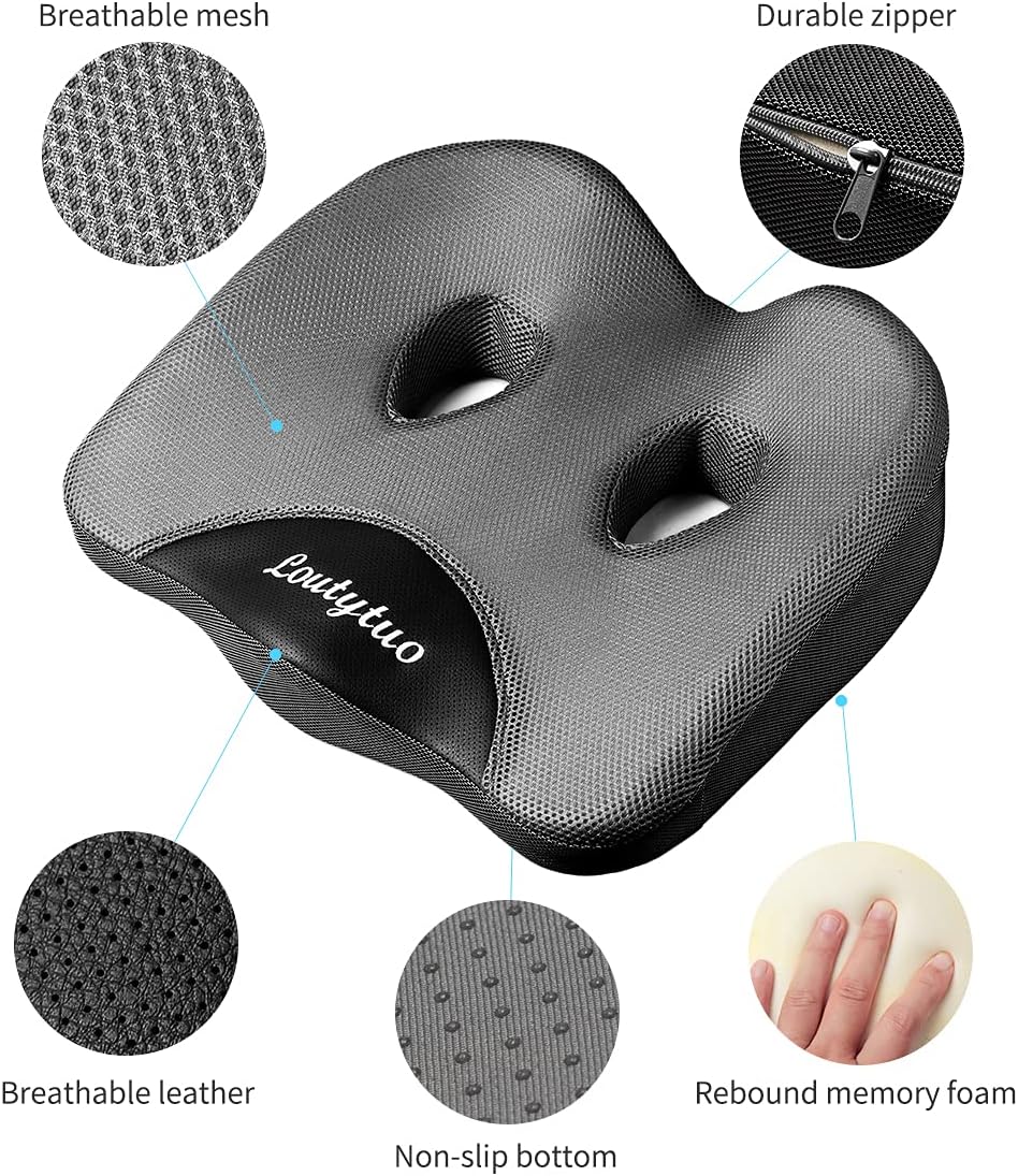 LOUTYTUO Seat Cushion Pillow,100% Memory Foam and Washable Cover,for Office Chair,Car Seat and Wheelchair,Tailbone & Sciatica & Back Pain Relief