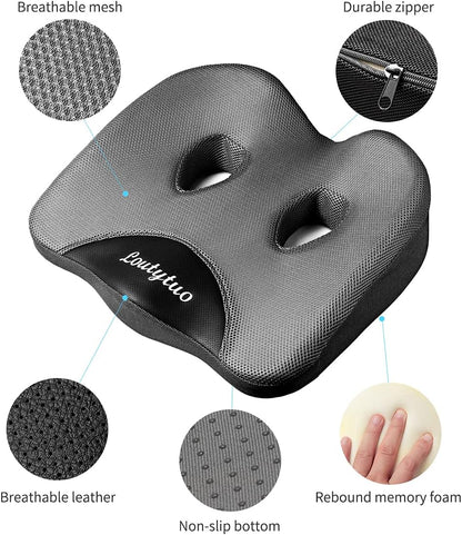 LOUTYTUO Seat Cushion Pillow,100% Memory Foam and Washable Cover,for Office Chair,Car Seat and Wheelchair,Tailbone & Sciatica & Back Pain Relief