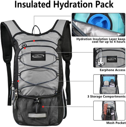 Insulated Hydration Pack Backpack with 3L BPA Free Leak-Proof Water Bladder, Keep Liquids Cool for Up to 5 Hours, Daypack for Hiking, Running, Cycling, Hunting, Climbing