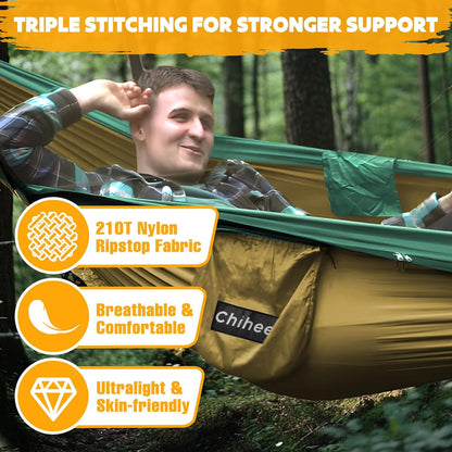 Chihee Ultra-Light Travel Camping Hammock Pop-up Net Hammock 660lbs Load Capacity,Breathable,Quick-Drying Parachute Nylon 2 Premium Carabiners,2 Tree Slings Included for Outdoor Backpacking Hiking