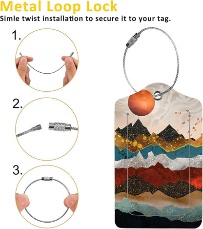 2 Pack Golden Mountains Luggage Tag for Suitcases Colorful Mountains PU Leather Bag Travel Suitcase ID Identifier Baggage Tags for Women Men Travel