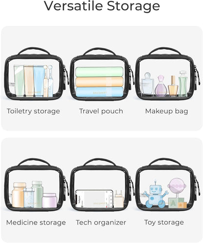 BAGSMART Clear TSA-Approved Toiletry Bag, Large Opening Quart Sized Makeup Bag with Handle, Double Zipper, Clear Cosmetic Organizer for Women