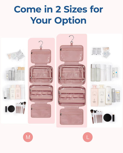 BAGSMART Travel Toiletry Bag with Jewelry Organizer, Hanging Travel Bag for Toiletries, Puffy Makeup Cosmetic Bag Organizer, Carry-on Travel Accessories Essentials, Dark Pink-M