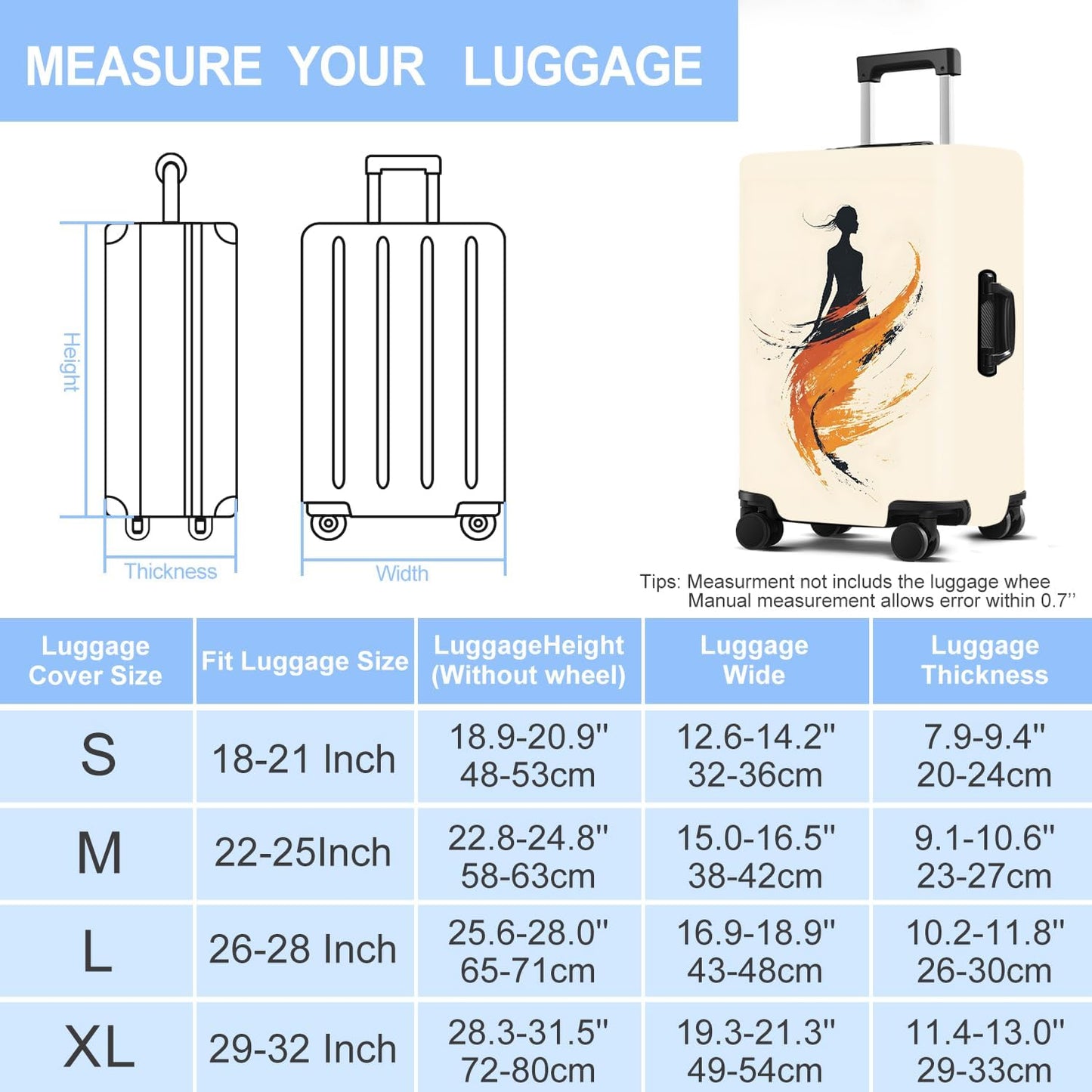 Luggage Cover Washable Suitcase Protector Anti-scratch Suitcase cover Fits 20-34 Inch Luggage (Girl-6, S(20-22inch suitcase))