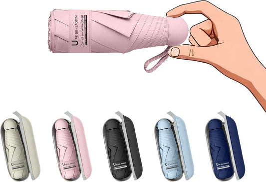BAODINI Travel Mini Umbrella for Purse With Case Small Compact UV Sun Protection Sun Lightweight Tiny Pocket Umbrella for Women Girls and Men