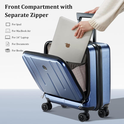 16" Carry On Briefcase Luggage with 2 Laptop Compartments, Lightweight Hardshell Suitcase with Spinner Silent Wheels, for Commute Work Business Trip, Dark Blue