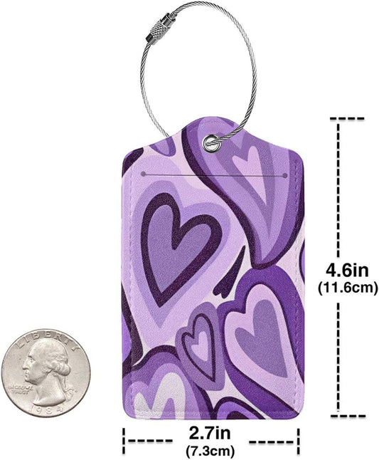 Set of 2 Luggage Tag for Suitcases Tie dye PU Leather Luggage Tag with Full Back Privacy Name ID Card Fun Laggage Tags