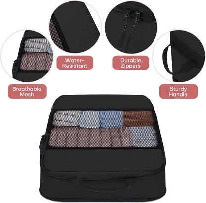 6 PCS Set Compression Packing Cubes for Travel, Lightweight Packing Organizer Bags Travel Essentials for Carry On, Suitcase, Home Closet - Black