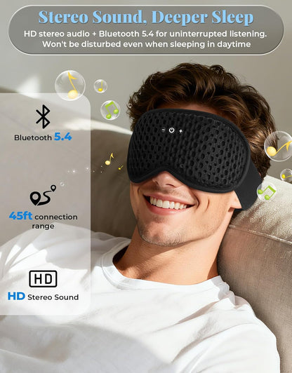 Adjustable 3D Contoured Sleep Mask with Bluetooth Headphones, Eye Masks for Sleeping, Wireless Sleeping Headphones for Men, Women, Cool Gadget Gift