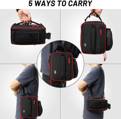 MIER Expandable Lunch Bag Insulated Lunch Box for Men to Work Travel Portable Lunchbox Bags with Shoulder Strap and Water Bottle Holder(Black/Red)