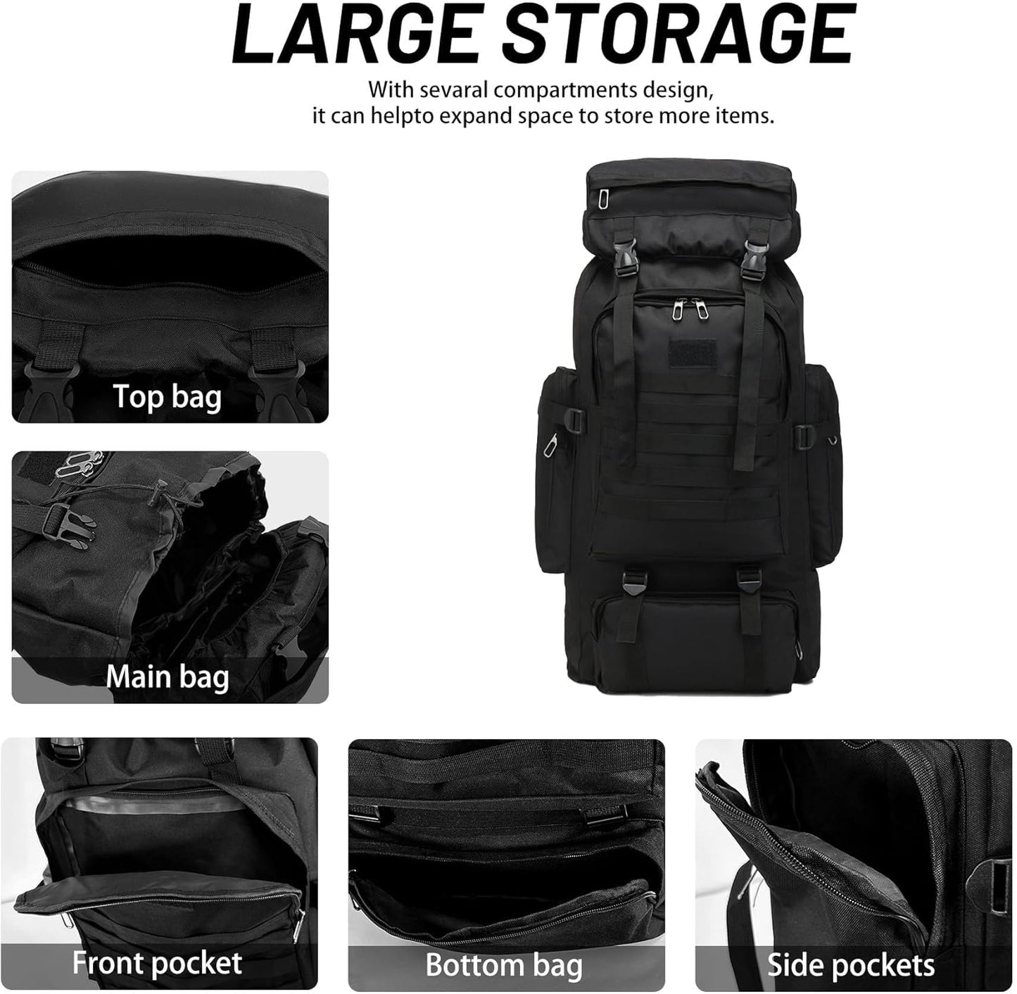 80L 2Pcs Hiking Backpack for Men with Sling Tactical Backpack - Rucksack Molle Military Tactical Waterproof Lightweight Camping Backpack 3 Day Assault Pack for Travel, Climbing, Backpacking