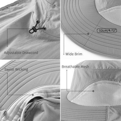 Home Prefer Outdoor UPF50+ Sun Hat Wide Brim Mesh Fishing Hat with Neck Flap