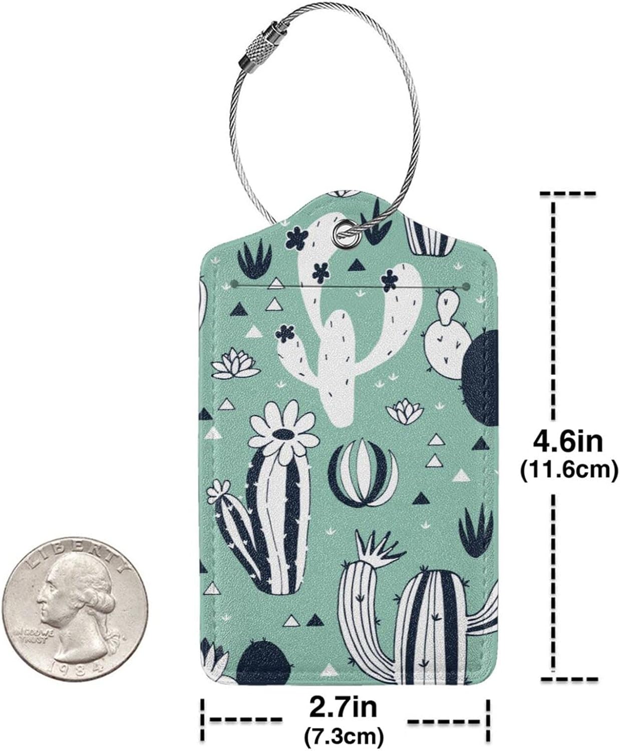 2 Pack Cute Cactus Green Suitcase Tags Identifiers Unique Leather Luggage Tags with Stainless Steel Loop Privacy Cover ID Label for Women Men Girls Boys Travel