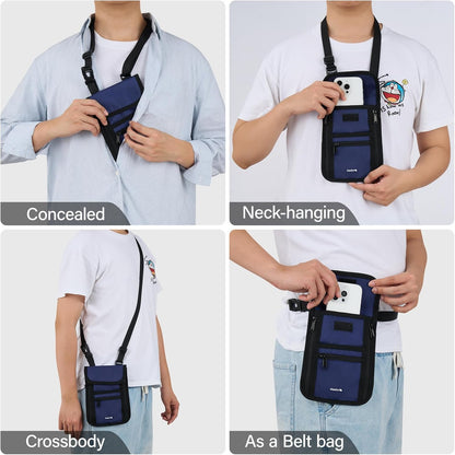 Hanke Passport Holder, Travel Wallet for Womens and Men, Neck Wallet Hidden Passport Pouch for Travel Adjustable Lightweight Thin with 6 compartments (Navy Blue)