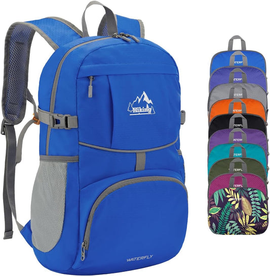 WATERFLY Hiking Foldable Daypack Backpack: 25L Ultra Lightweight Packable Waterproof Outdoor Travel Day Pack for Woman Man