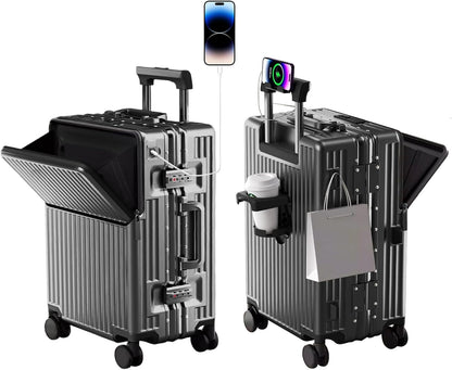 Zipperless Luggage, Polycarbonate Aluminum Hard Shell, Expandable Carry-On Suitcase with Spinner Wheels, Hard Shell Suitcase, 24 Inch Cabin