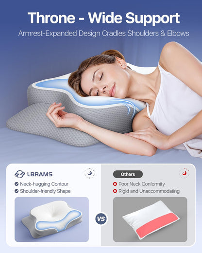 Cervical Pillow for Neck Pain Relief - Ergonomic Memory Foam Pillow with Cooling Case Orthopedic Support Side Sleeper Pillow for Pain Relief Support for Side Back Stomach Sleepers